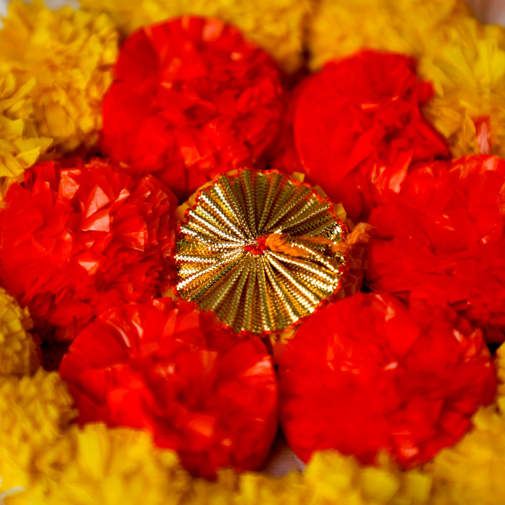 Handmade with artificial marigold flowers